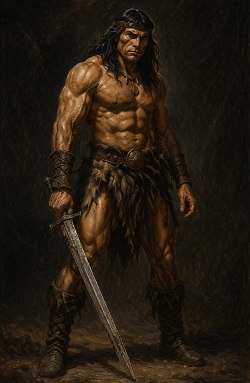 sword and sorcery heroes, sword and sorcery barbarian warrior with sword, inspired by conan archetype