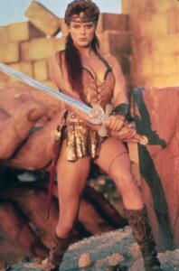 Brigitte Nielsen as Red Sonja in the 1985 fantasy film that would become one of the final major Sword & Sorcery productions of the decade