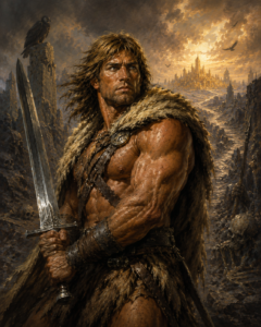 Brak — tawny-haired wandering barbarian with the distant golden city, representing Khurdisan