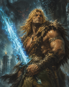 Kothar — blond barbarian with the glowing blue sword